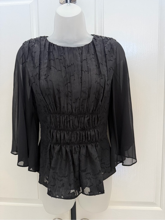 Parker Tops - Parker Black Sheer Sleeve Ruffle-Detail Top Sz XS